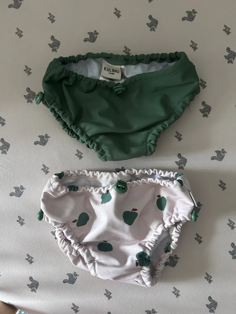 Kuling Baby Swim Bottoms Green & White Apple Print size 74/80 or 12 mo